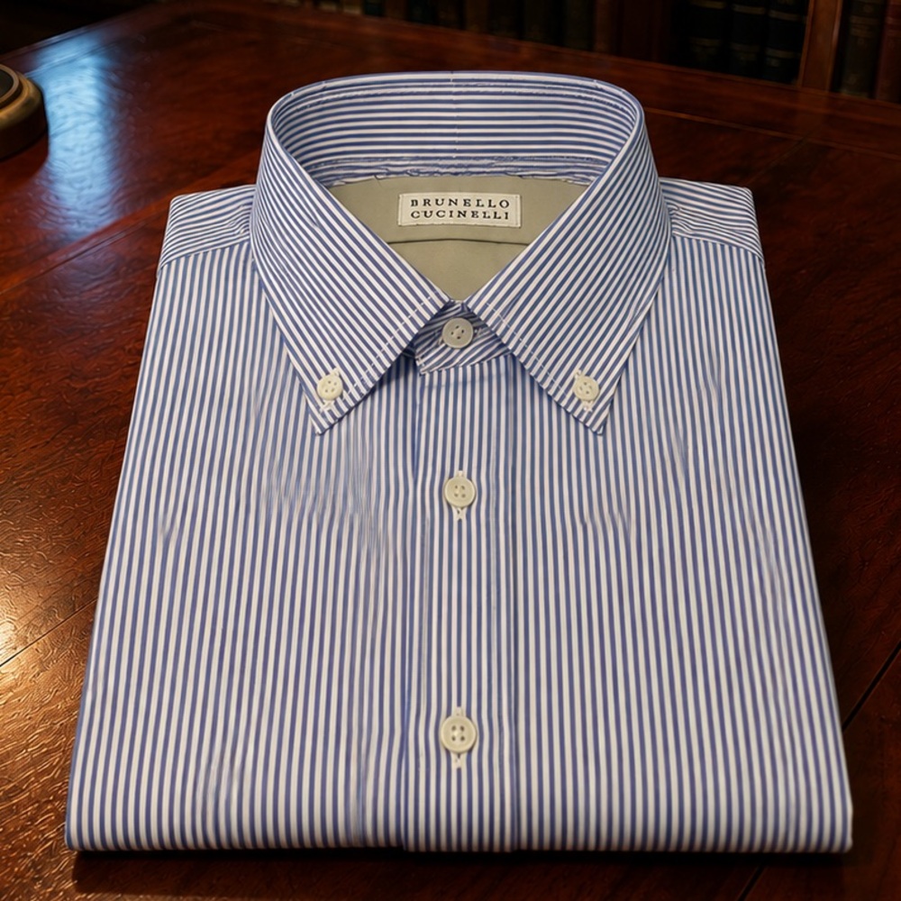 Brunello Cucinelli Blue Stripe Button-Down Shirt